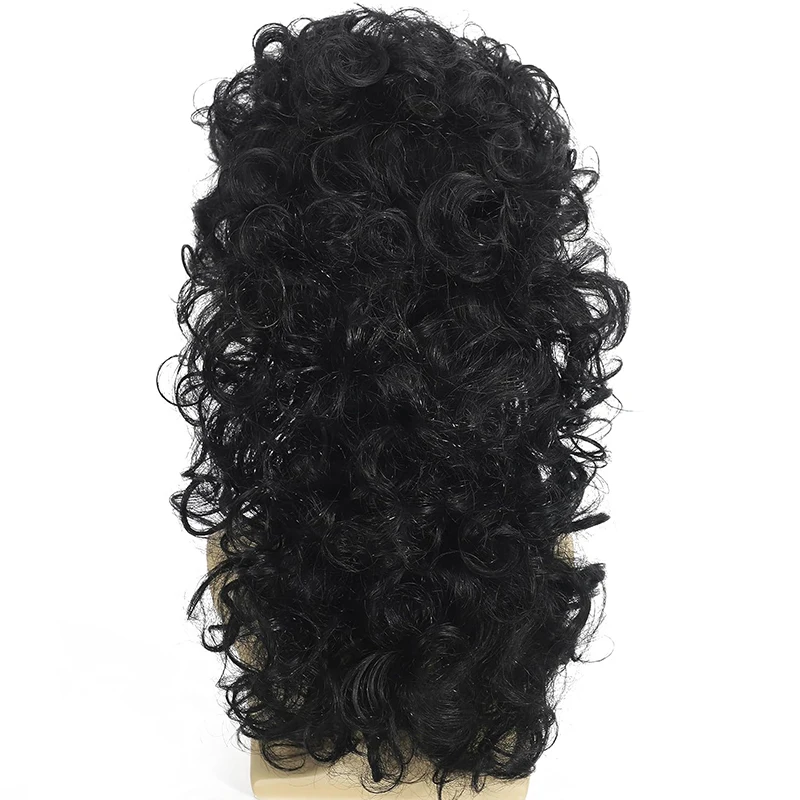 شعر مستعار مجعد البوري للرجال 70s 80s أسود طويل مجعد الباروكات الهبي هزاز حفلة تأثيري حلي أنيمي مقاومة للحرارة الاصطناعية هاي