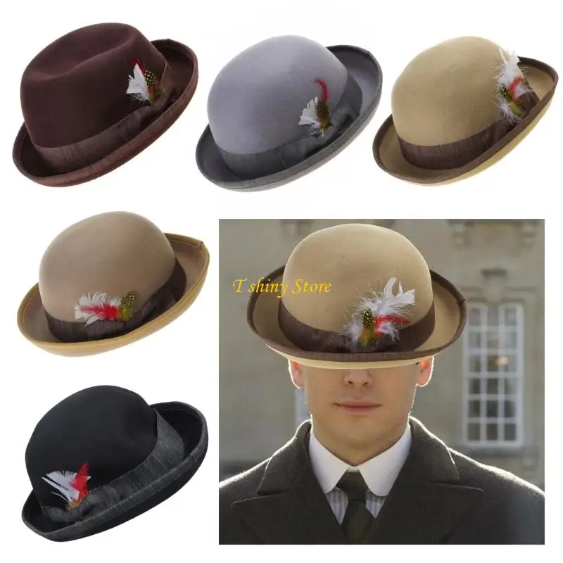 

N58F Шерстяной цилиндр Черная шляпа Fedora Круглый цилиндр для праздничной вечеринки Панама
