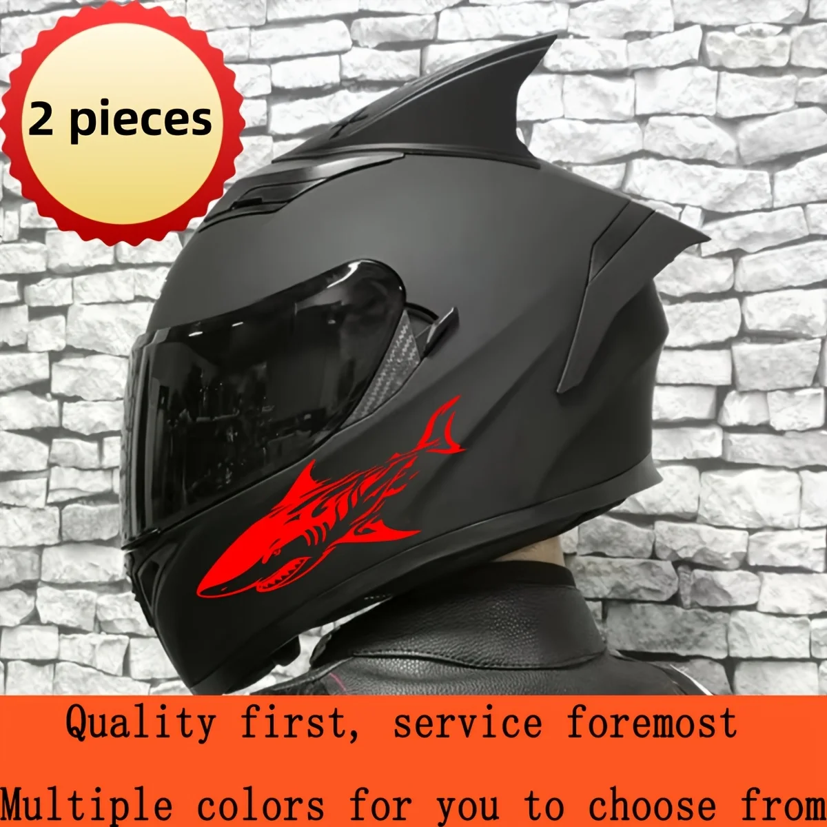 Red Shark Helmet Sticker Waterproof PVC Decal For Motorcycle Car Mirror Biker Mod Multiple Colors