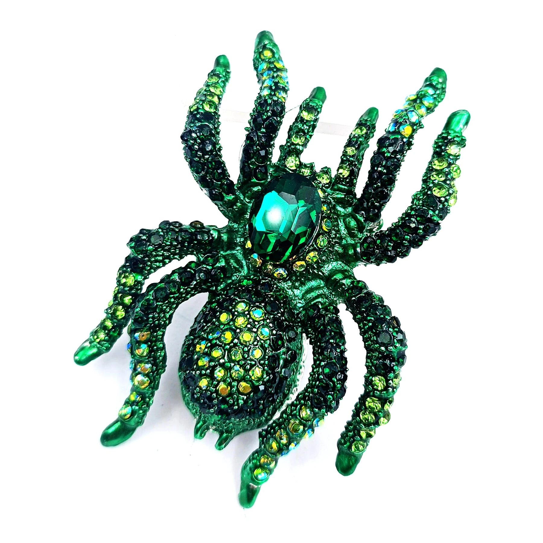 Gothic Vintage Green Rhinestone Tarantula Spider Brooch Pin Oversize Insect Costume Witch Halloween Party Gift Cape Coat Jewelry