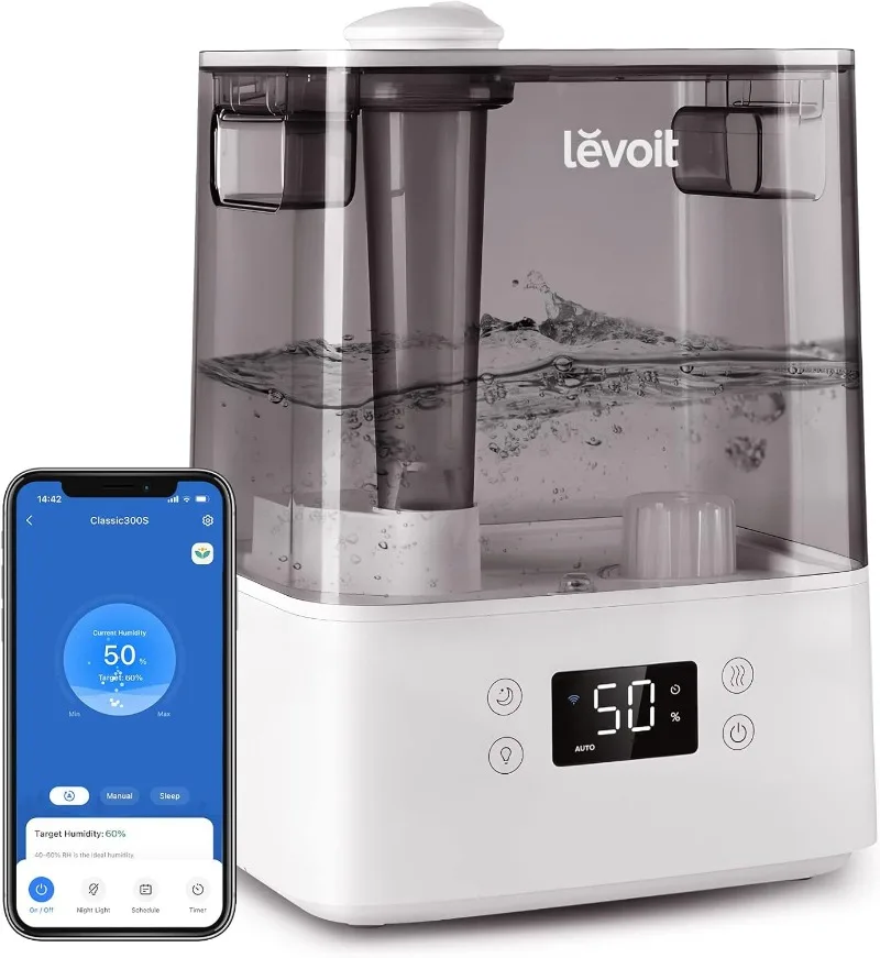 

LEVOIT Smart Humidifiers for Bedroom Large Room Home,(6L) Cool Mist Top Fill Essential Oil Diffuser for Baby Plants,Smart App