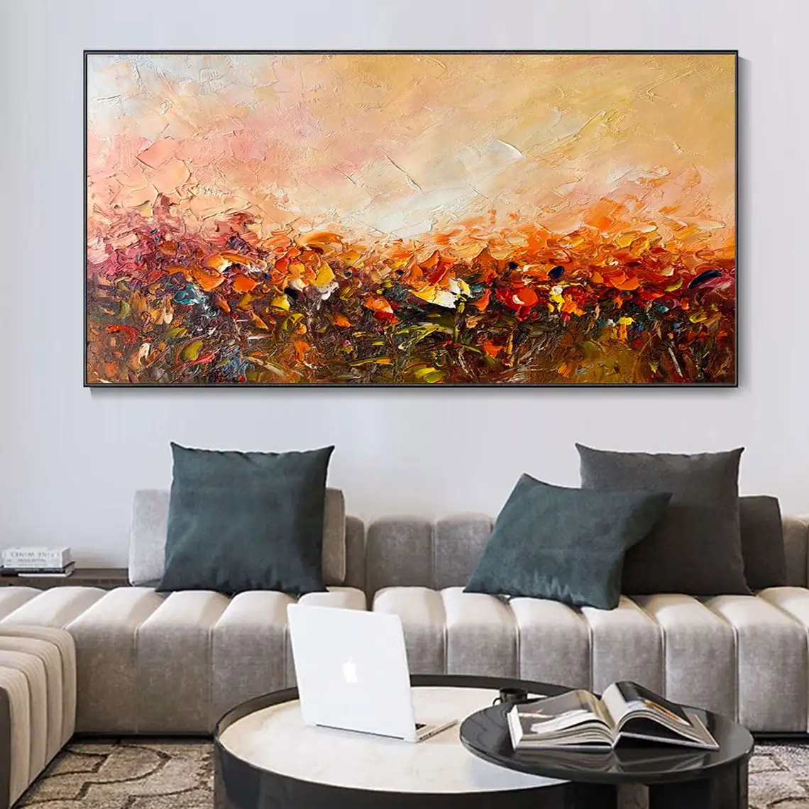 Autumn Leaf Abstract Flower Oil Painting On Canvas Plant Mural Modern Minimalist Wall Art Warm Color Natural Scenery Calm Paint