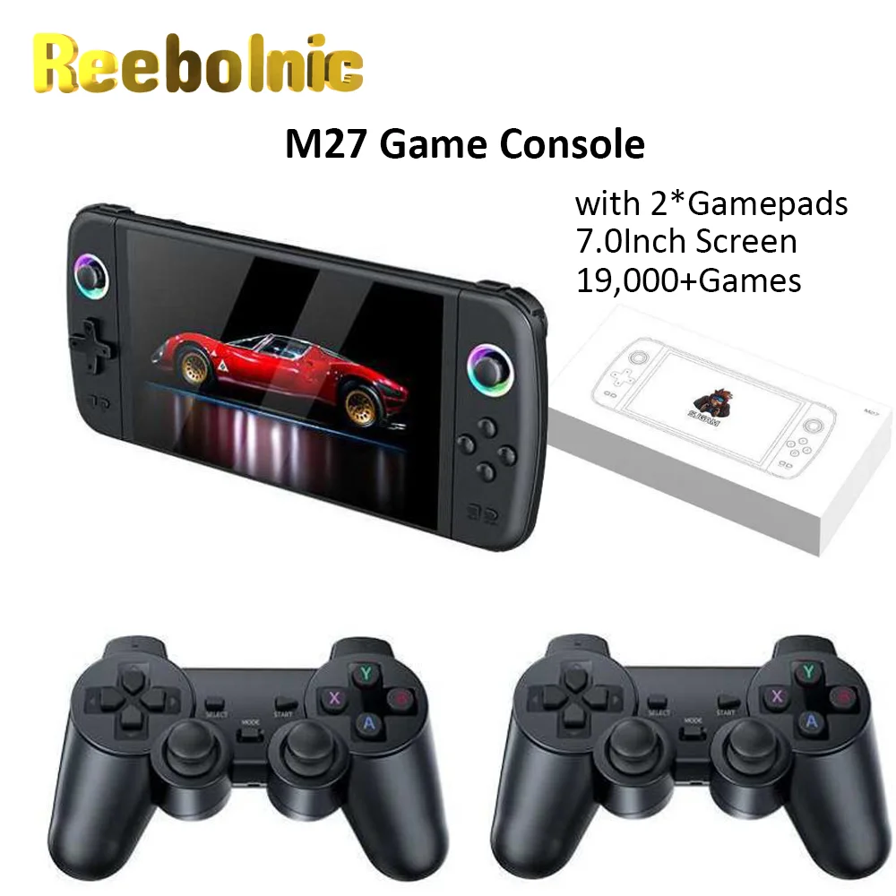 

Reebolnic M27 Game Console with 2 Gamepads Retro Handheld Game Console 7.0Inch IPS Screen 30+Simulators 19000+Games Boy Gifts