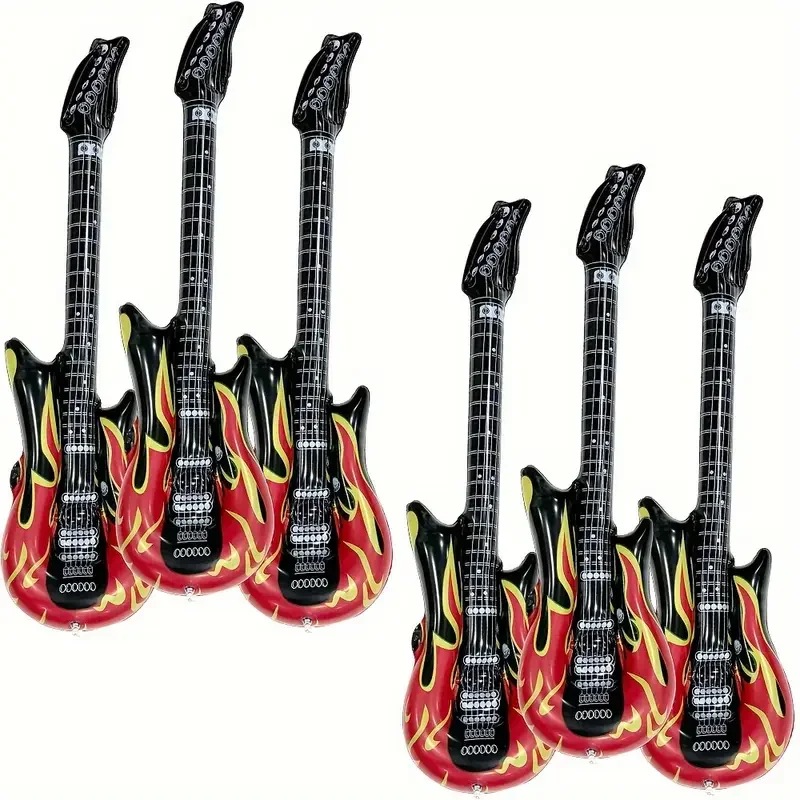 6-piece set of giant inflatable flame guitar balloons novelty musical instrument props for events and parties.