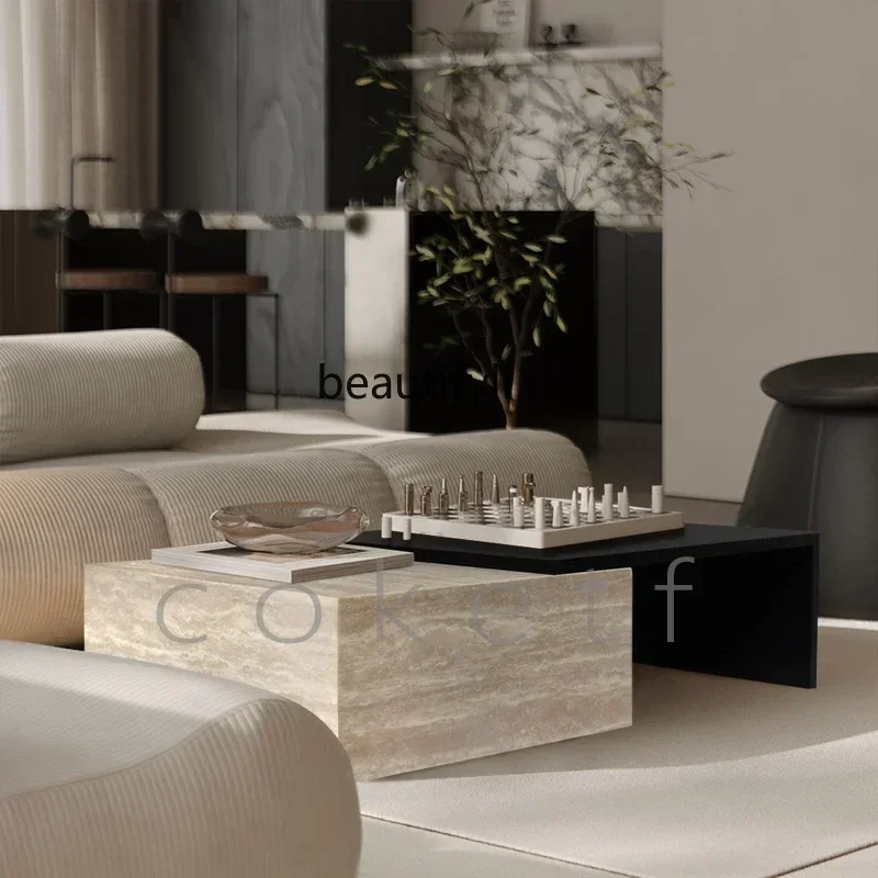 

LD25Nordic minimalist style high-end natural rectangular Roman cave stone coffee table designer wabi-sabi wind living room