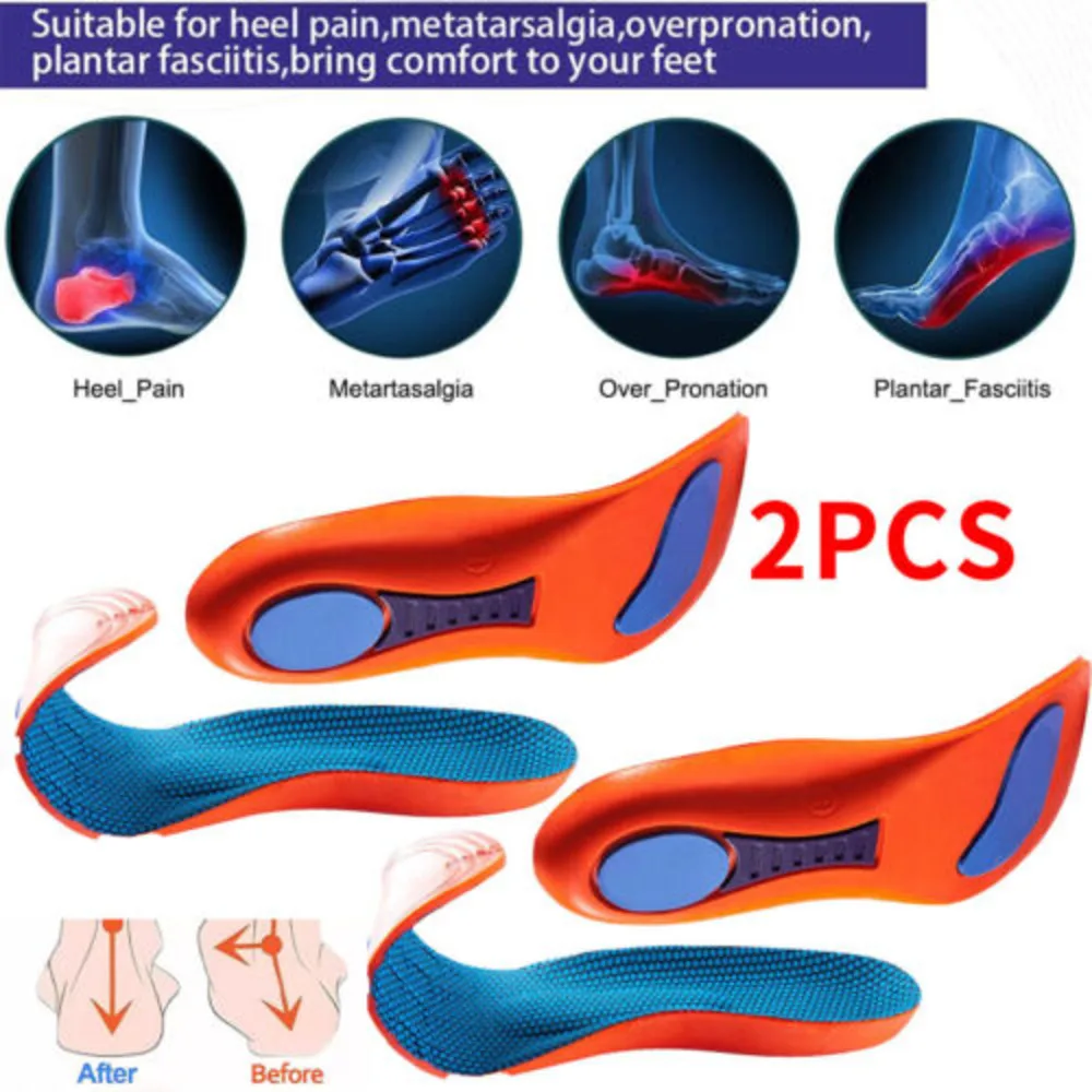 2X Orthotic Insoles For Arch Support Plantar Fasciitis Flat Feet Back &Heel Pain