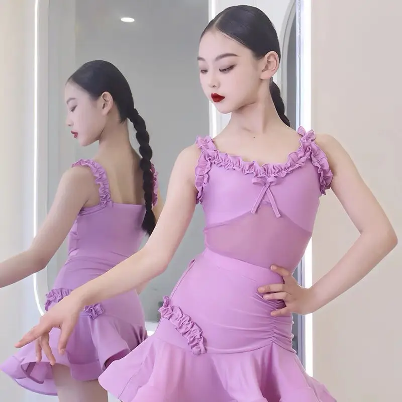 New Summer Latin Dance Suit Girls Daily Practice Suit Children's Watch Performance Suit Children's Dance Skirt Set