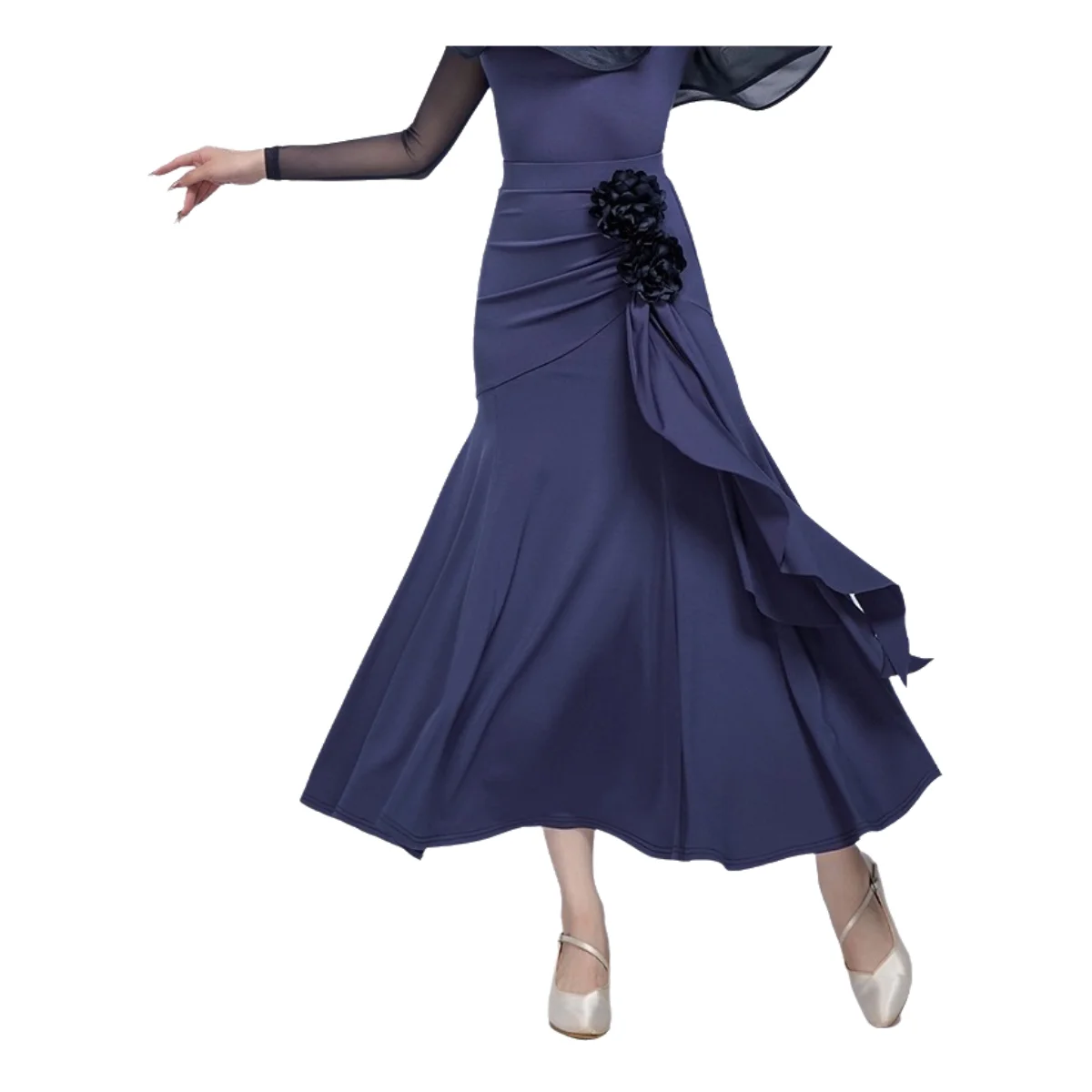 レッドスプリットラテン社交スカートブラックエレガントロングダンススカートフラメンコタンゴスカートダンス服ダンス衣装