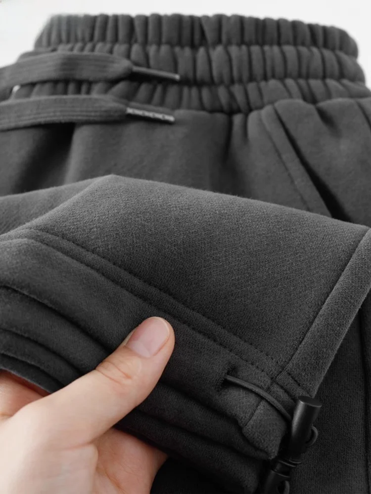 

New 2025 Men's Dstring Fce Lined Straight Leg Thiened Casual Trousers Autumn Winter Sports Long Pants Deep ey