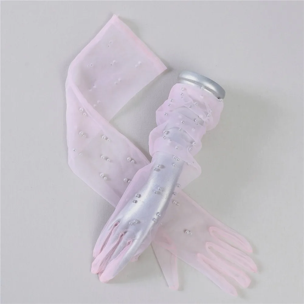 New Mesh Bridal Gown Mittens Pearl Long Wedding Bridal Gloves Banquet Gloves Clothing Accessories