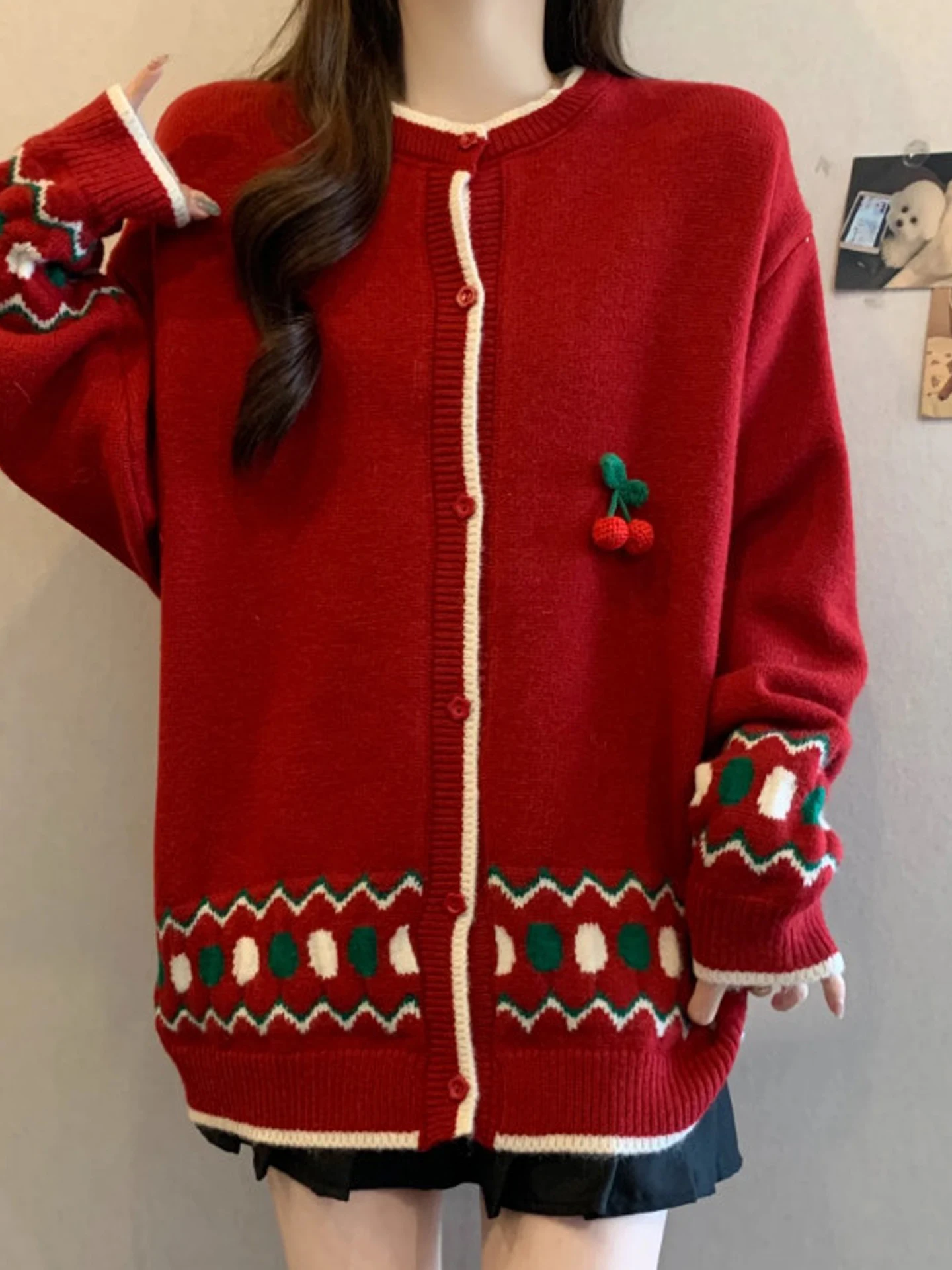 

Retro Red Knitwear Jaet Women's Loose Fit Autumn Winter Outerwear Commute Sle Warmth Comfortable Long Sve round Ne