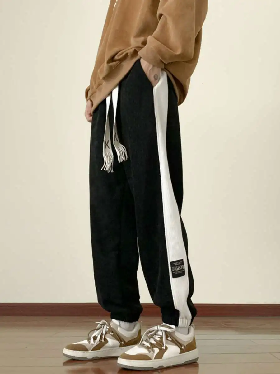 

Свободные широкие повседневные брюки на подкладке, удобные весенние эластичные свободные брюки с высокой талией, весенне-осенние вельветовые спортивные штаны