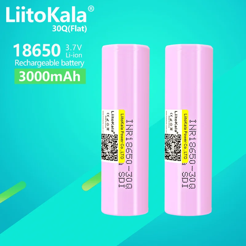 2PCS LiitoKala 30Q 3.7V 18650 3000mah 18650 Battery  INR18650 30Q 20A Rechargeable Li-ion Battery Replacement Exteral Battery