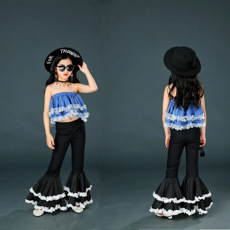 

Spring And Summer Girls' Small Fragrant Style Set, New Chest-wrapped Top + Lace Lace Flared Pants Set, Children's Celebrity Styl