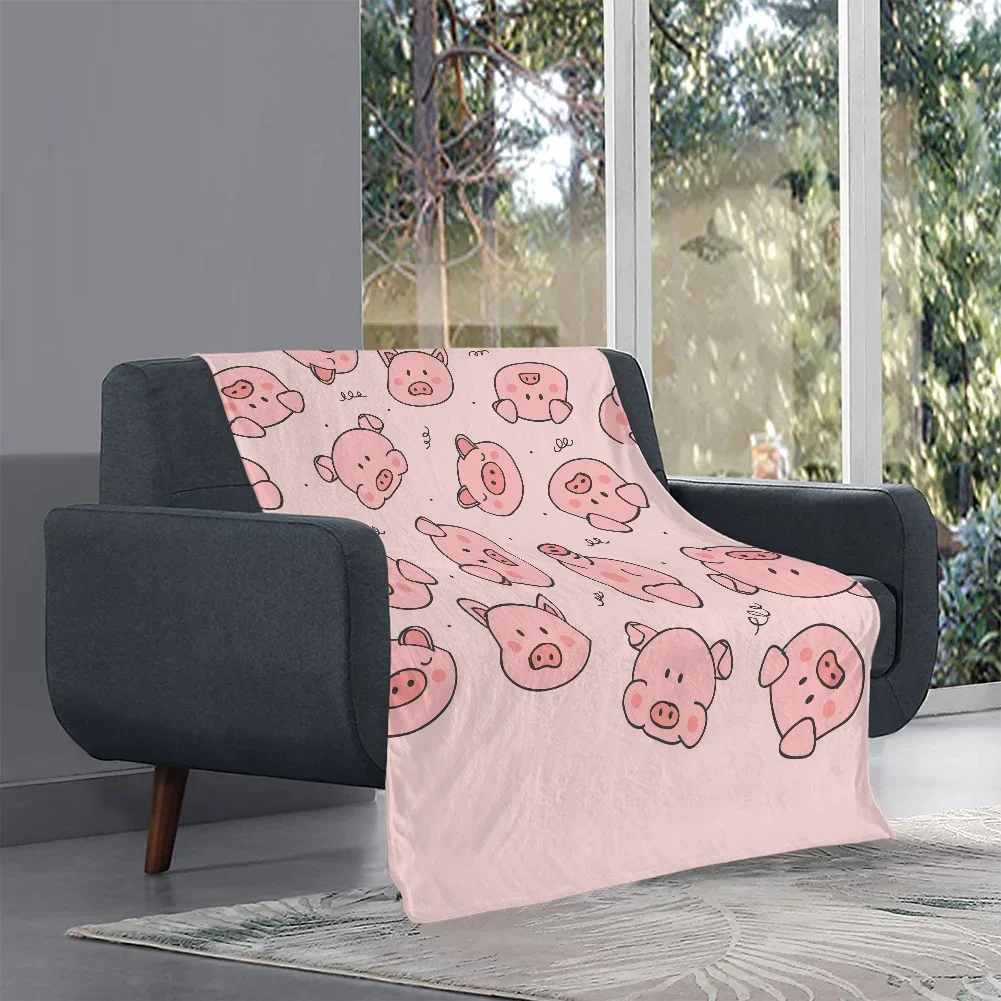 Cute Pig Pink Fleece Blanket Soft Warm Bedroom Throw Blanket on Bed Sofa Bedding Travel Sherpa Blankets for Adult Kids Quilt