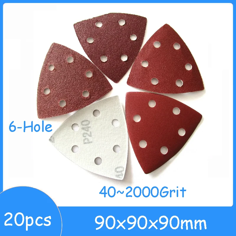 

90x90x90mm Sanding Paper 6 Holes Triangular Hook & Loop Sandpaper Triangle Fit Oscillating Multi Tool Sanding PadGrit 40~2000