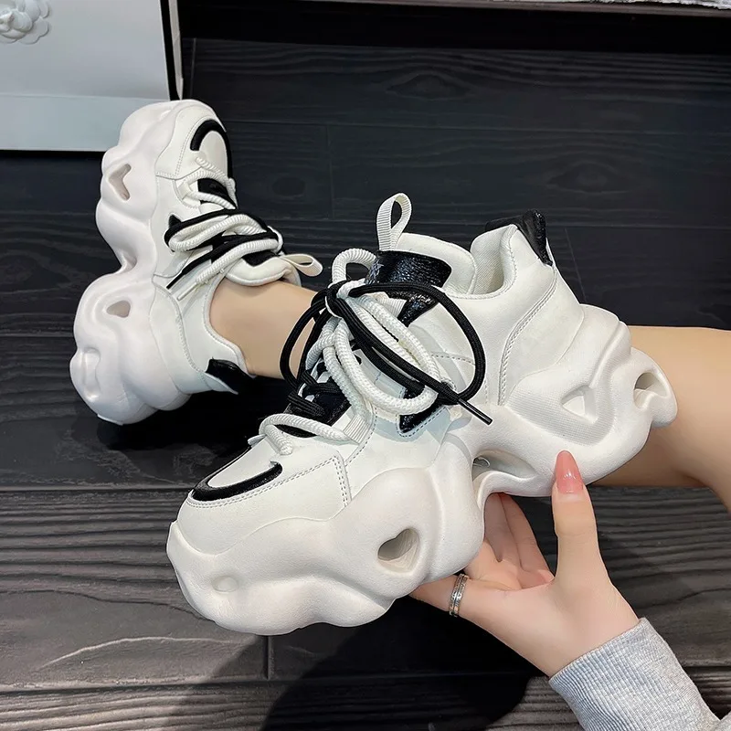 Fashion Chunky Sneakers donna autunno Lace Up Platform scarpe sportive 5CM fondo spesso tacchi alti Sneakers femminili scarpe da papà donna