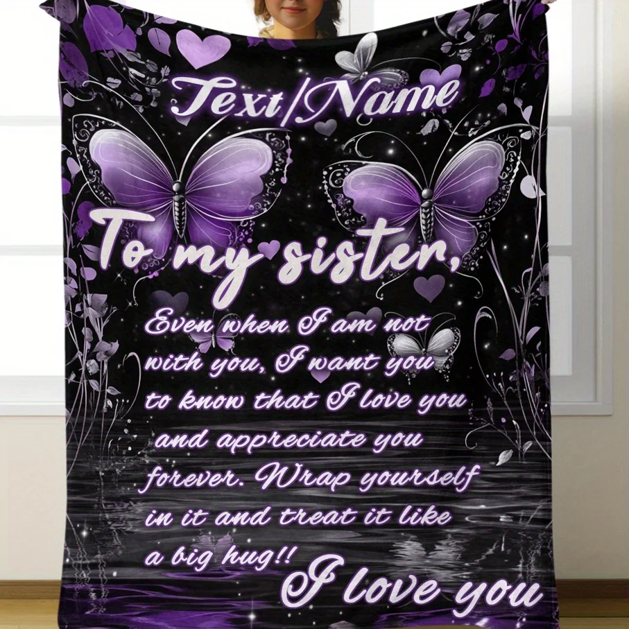 Custom name letter to sister fleece blanket, suitable for sofa, bed, birthday, children, girls, friends, gifts