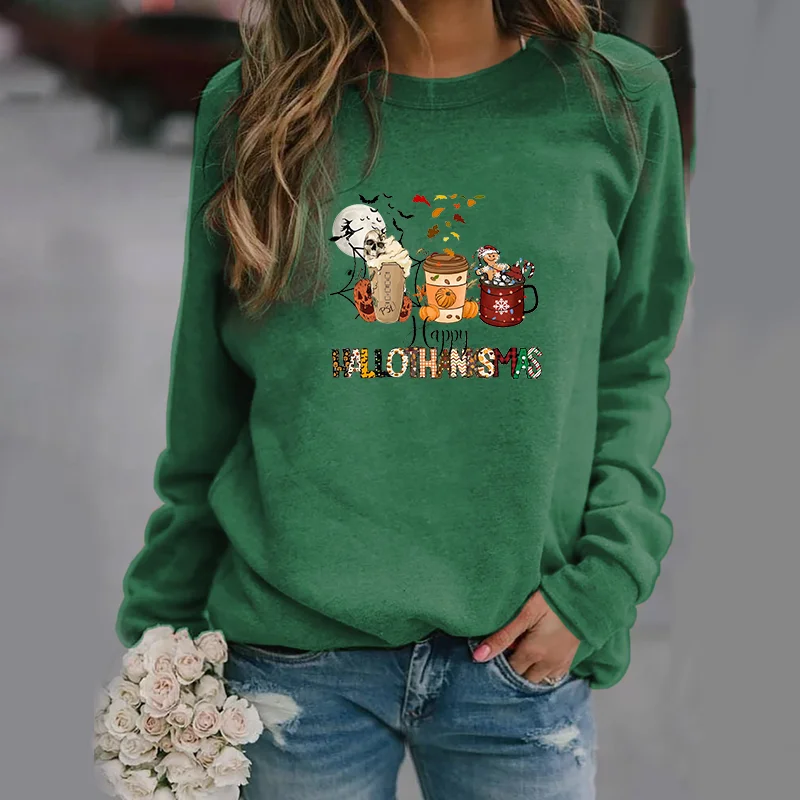 Funny Happy Holidays Harajuku Pullover Women's Fashion Long Sleeve Sweatshirt High Quality Women's Tops