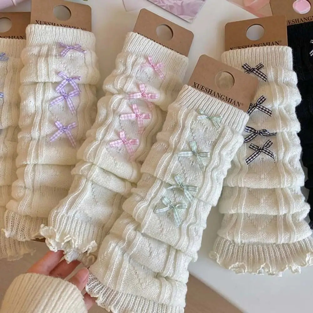 Kawaii Korean Style Children's Leg Warmers JK Harajuku Knitted Leg Cover Woolen Foot Cover Plaid Bow Socks Girls