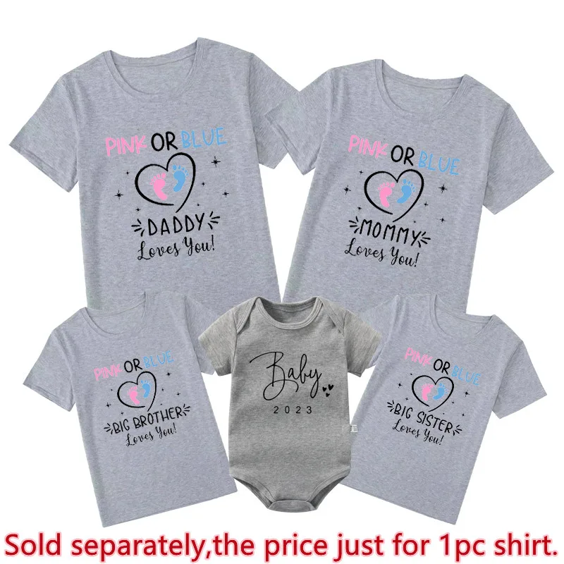 New Family Matching Outfits Pink or Blue Dad Mom Loves You T-shirts Big Brother Sister Baby Announcement Tops Family Look Shirts