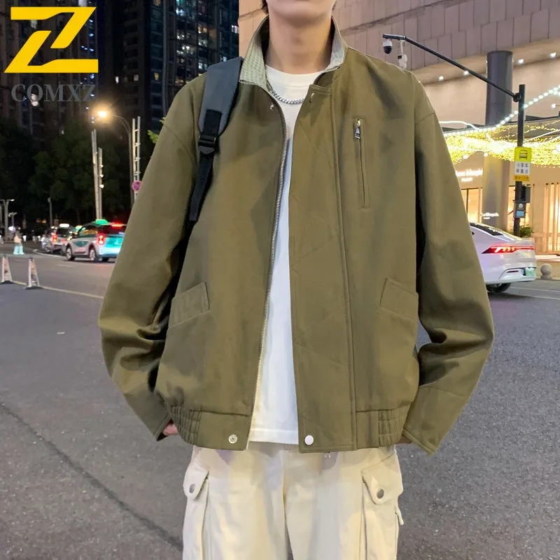 

COMXZ 2025, новая весенне-осенняя рабочая одежда, топ, мужская модная ветрозащитная непромокаемая куртка в горном стиле с воротником-стойкой, повседневное спортивное пальто