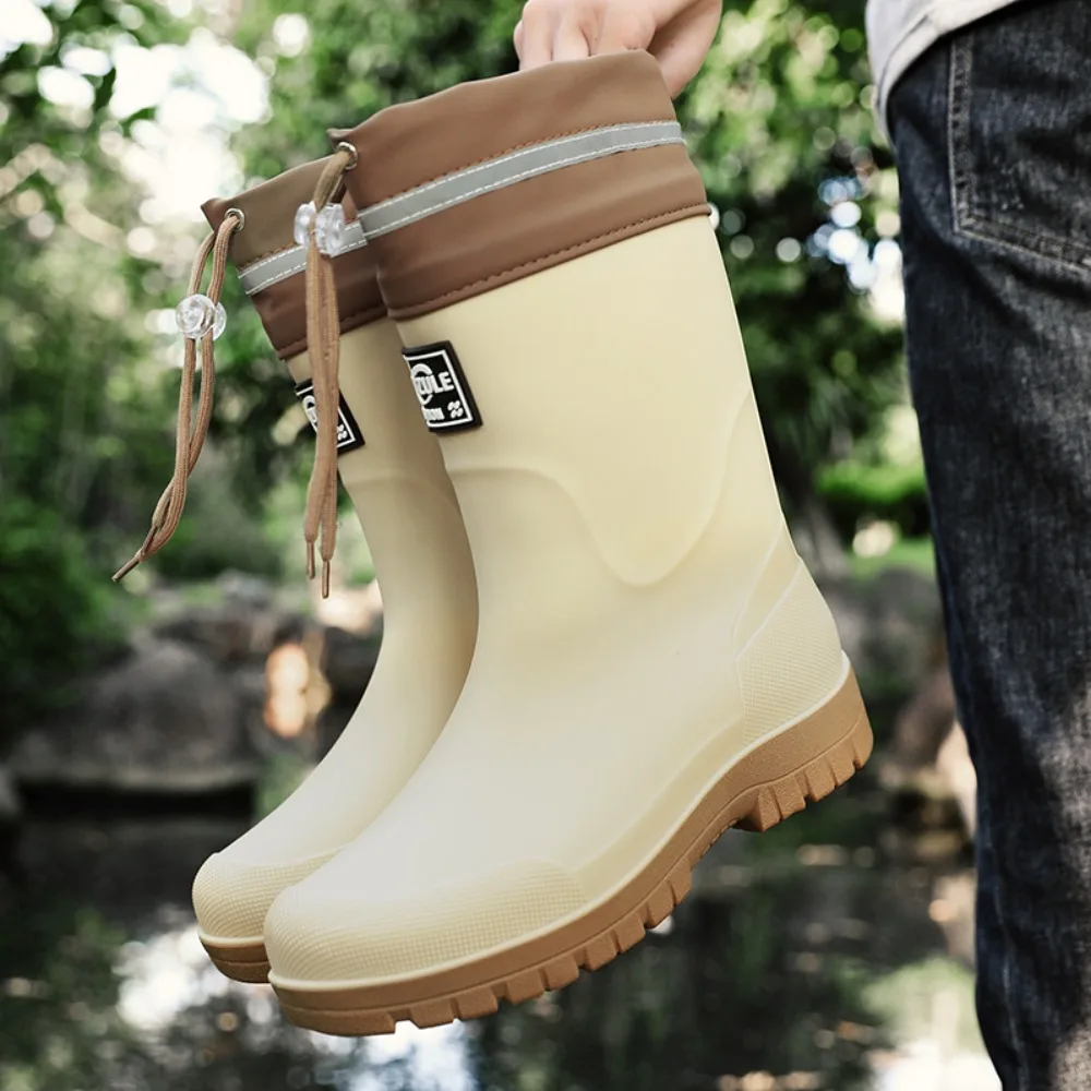 

Men's Lightweight Waterproof Fishing Rain Boots Anti-slip Wear-resistant PVC Boot Tube round Toe EVA Insole Plain Color Adult