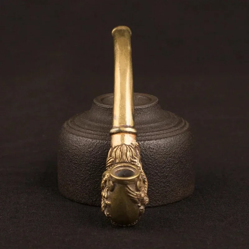 Vintage Brass Dragon Pattern Bent Smoking Tobacco Pipe Accessories Chinese Traditional Pure Copper Cigarette Holder Collections - Image 4