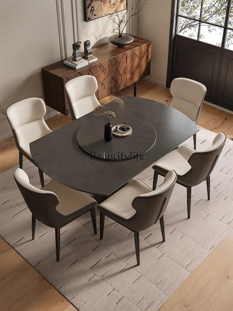 Slate retractable dining table variable round table household retractable modern rotary folding