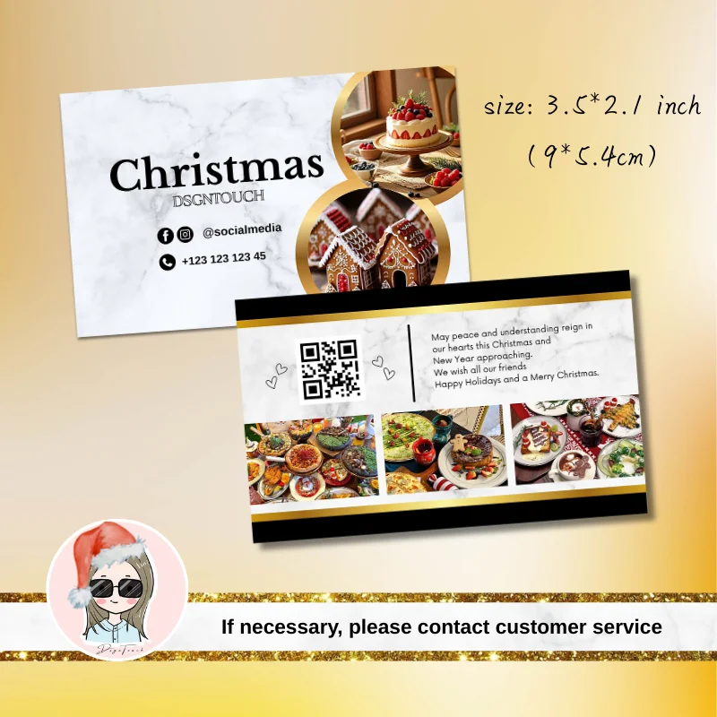 Custom Christmas Business Cards Double Sided Glossy for Bakery Cake Shop Printing with Free Design Service DSGNTOUCH