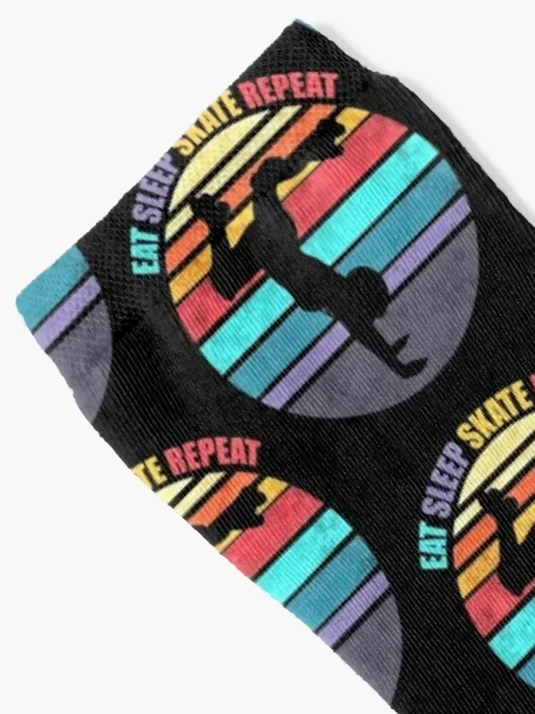 EAT SLEEP SKATE REPEAT Retro Vintage Roller Skater Sunset Socks bright garter luxe Antiskid soccer designer Boy Socks Women's