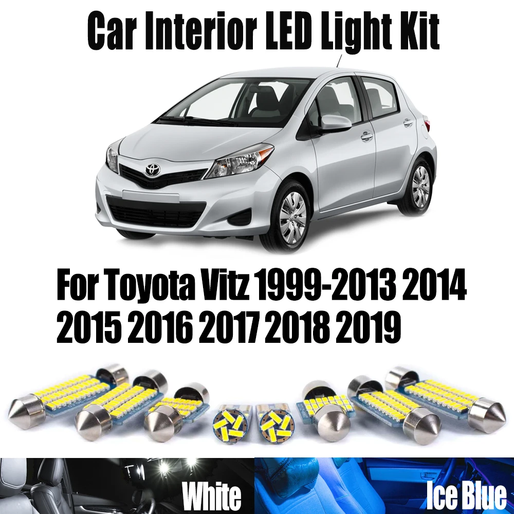 

Для Toyota Vitz 1999-2016, 2017, 2018, 2019: Комплект светодиодных ламп Canbus для салона автомобиля (багажник, карманная лампа, лампа для чтения)