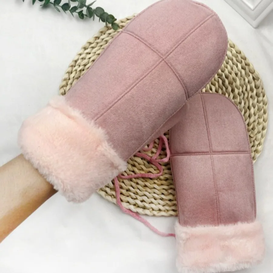 

Women's Winter Thermal Mittens Convertible Suede Mittens with Neck Strap, Plush Lined Insulated Gloves Outdoor Cycling Skiing​