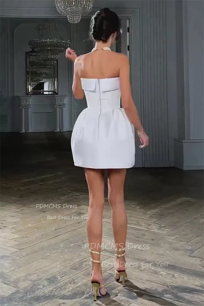 Semplici abiti da sposa corti bianchi Puff senza spalline Mini abiti da sposa Sexy senza maniche abito da festa formale per la sposa compleanno Prom