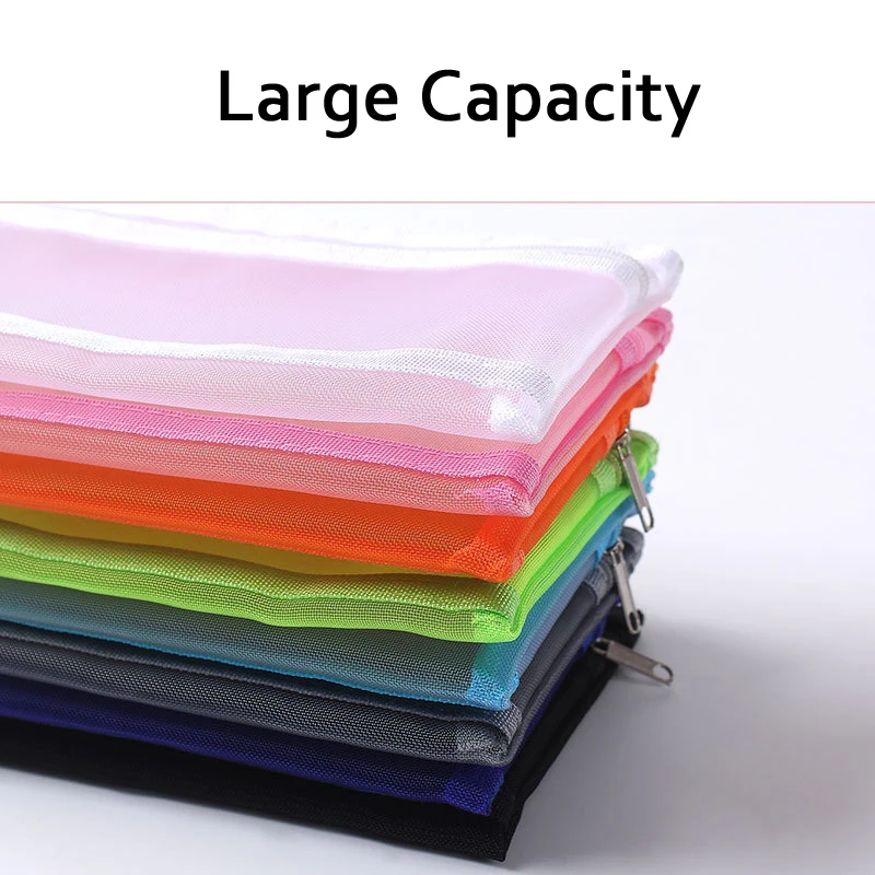 A6 Pencil Case Zipper Mesh File Bag Multifunctional Stationery Organizer Storage Bag for Office Supplies Cosmetics Makeup Bag