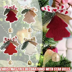 Christmas Ornaments Felt Cloth Xmas Tree Bow Bells Hanging Pendants for Home New Year Party Christmas Decorations Kids Gifts