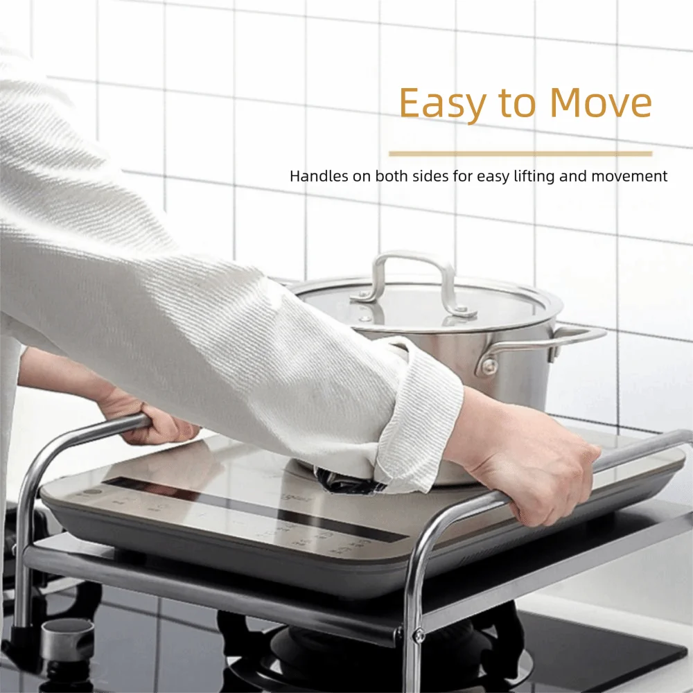 

With Handle Induction Cooker Stand Waterproof Anti-Slip Feet Stainless Steel Stove Cover Space Saving Large Load Bearing