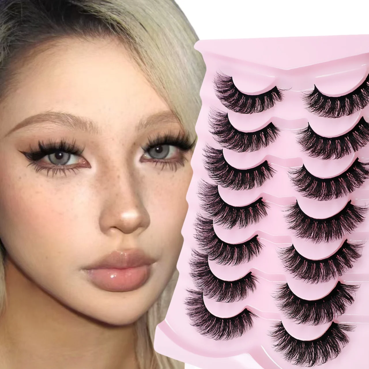 7 pairs of luxurious eyelashes - natural thickening effect, super thick C-roll eyelashes, 10-15 millimeters handmade cat eye sty