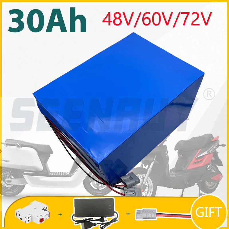 LiFePO4 Lithium Battery Pack 48V 72V 30Ah Motorcycle 50A BMS Max 100A Discharge For 2000W 3000W Electric +Charger