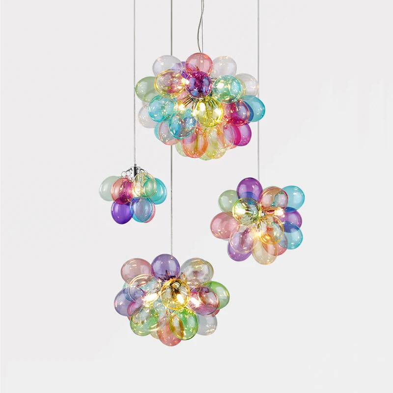 SANDYHA Post-modern Colorful Glass Ball Chandeliers Glossy LED Decor Indoor Hanging Lighting Dining Living Bedroom Pendant Lamps