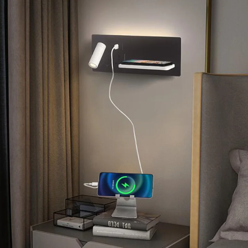 Imagem -03 - Lâmpadas de Parede Rotativas Led com Interruptor Carregamento do Telefone Celular Porta Usb Nordic Bedside Cama Luzes do Quarto Luz de Leitura Celular