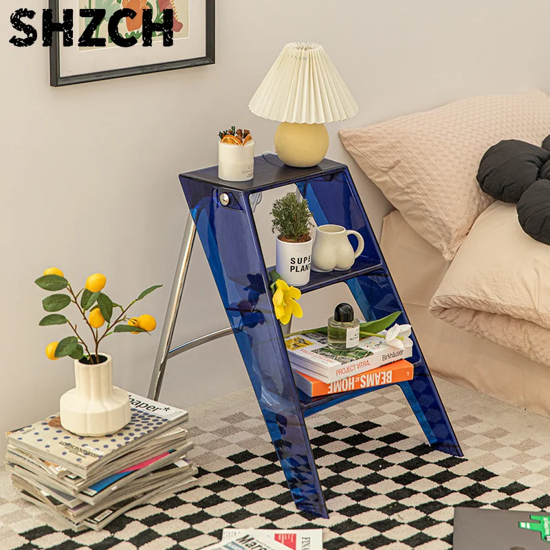 Compact Folding Ladder for Home - Acrylic Step Stool with Non-Slip Feet Space-Saving Design for Cleaning Painting & DIY Projects