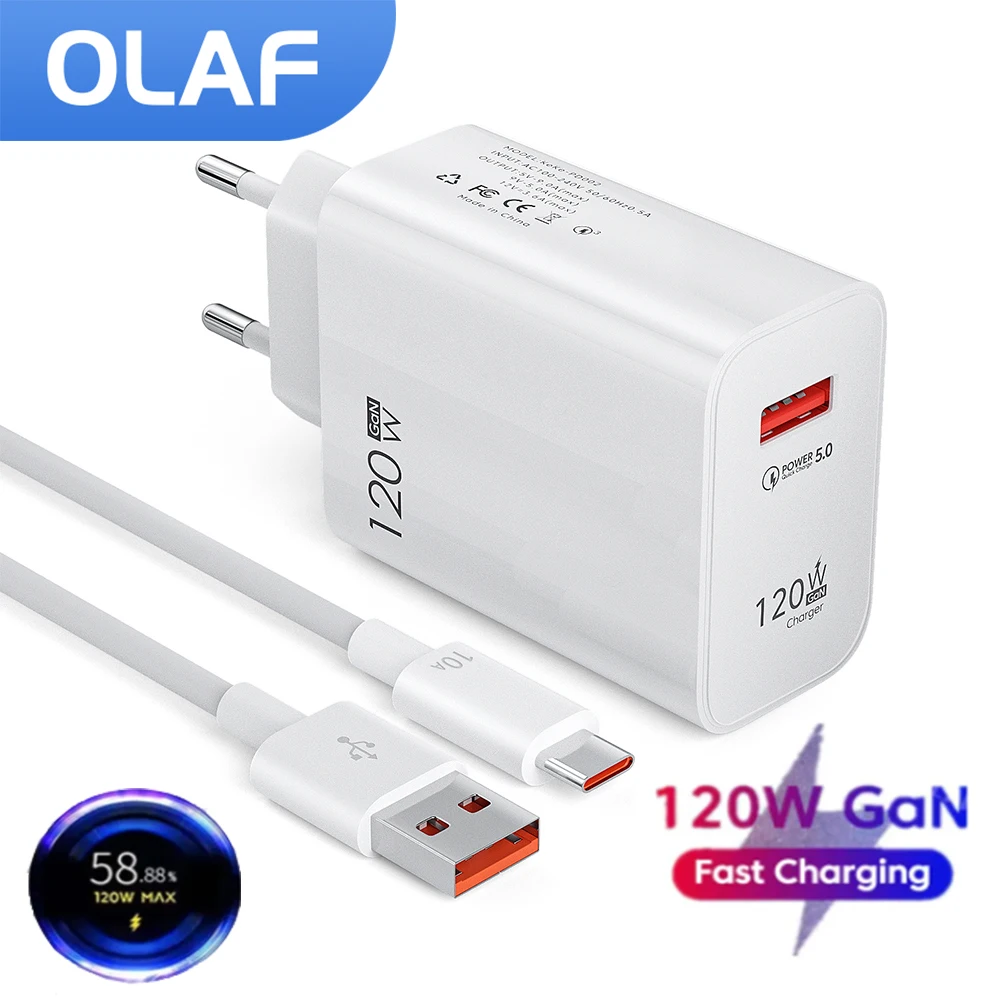 

120w Charger For Xiaomi 13 USB QC5.0 Fast Charging GaN Mobile Phone Charger For iPhone Redmi POCO Oneplus Samsung Huawei Adapter