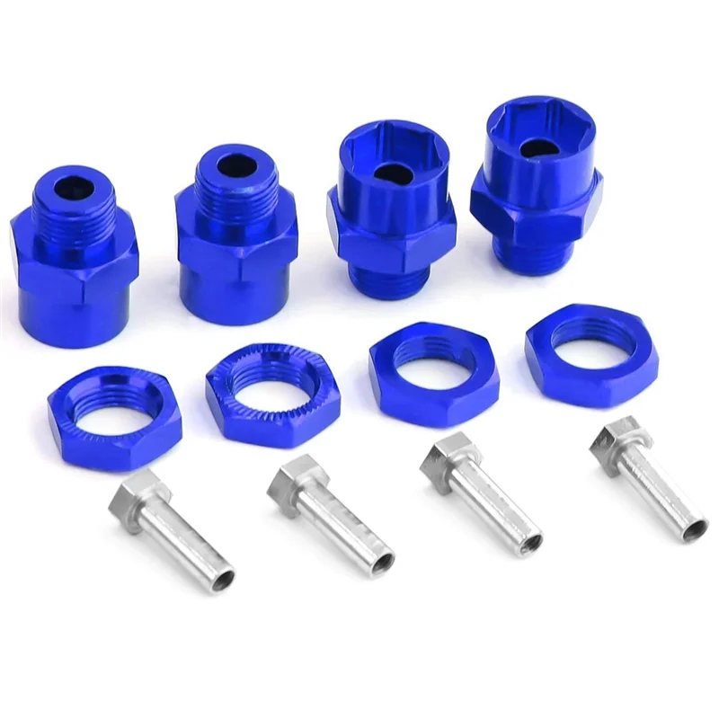 4PCS Metal Hex Adapter 12mm to 17mm Wheel Hex Hubs Adapter Extension Conversion Nuts for 1/10 RC Car,Blue