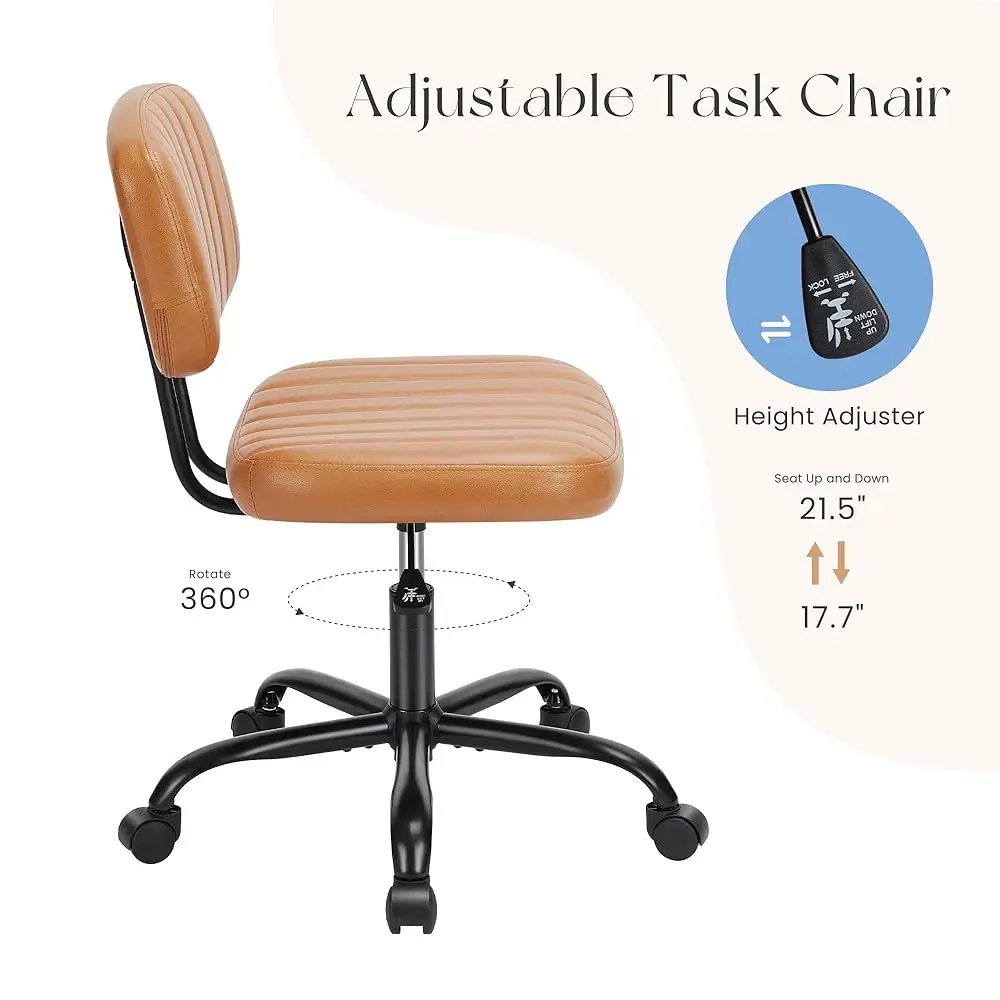 Small Office Desk Chairs, Pu Leather Arml Low Ba Computer Task Vanity Chair,Modern Adjustable Swivel Rolling Chair,Vintage