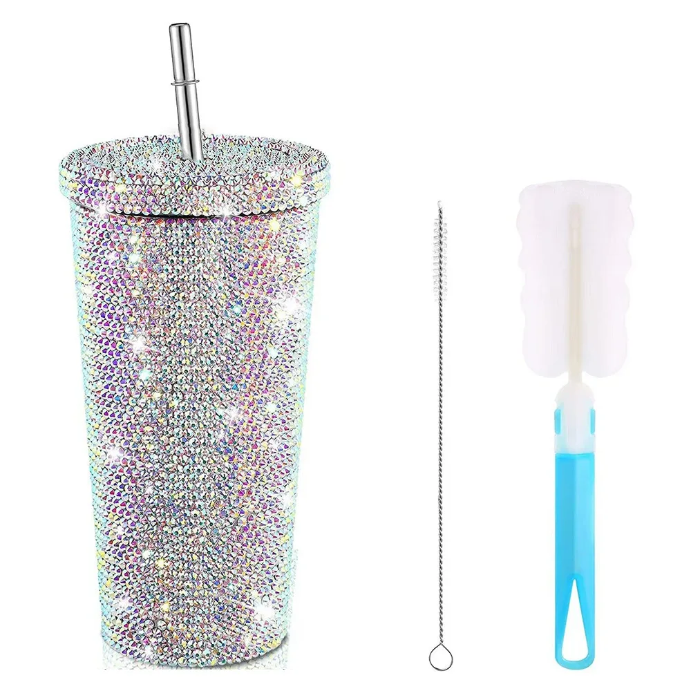 500ml/750ml Rhinestone Thermos Bottles Double Layer Shining Glitter Coffee Cup Insulated Creative Stainless Steel Water Bottle