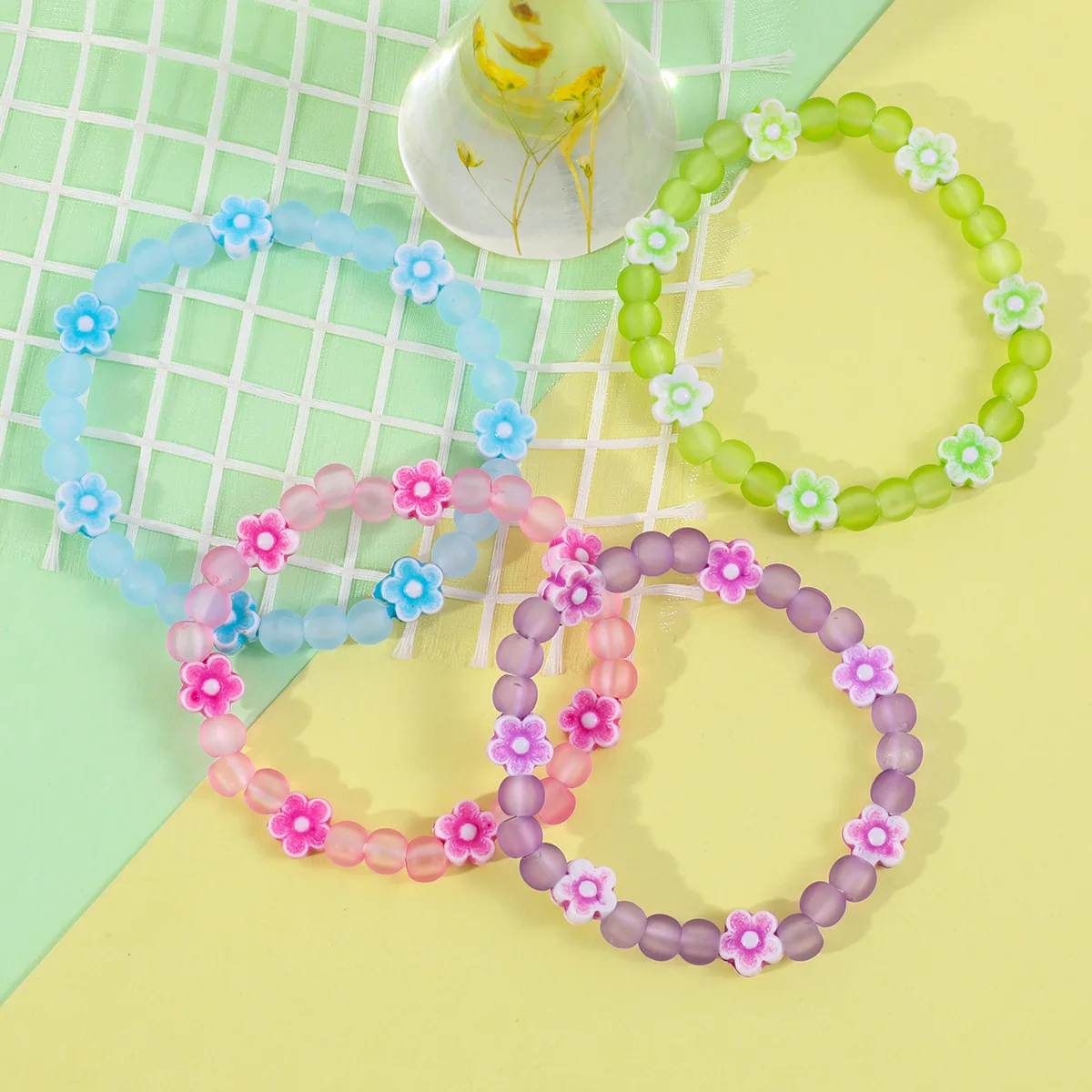 Makersland Frosted Bead Bracelet For Children Friendship Bracelets For Girls Cute Flower Simple Jewelry Accessories Charms Gift