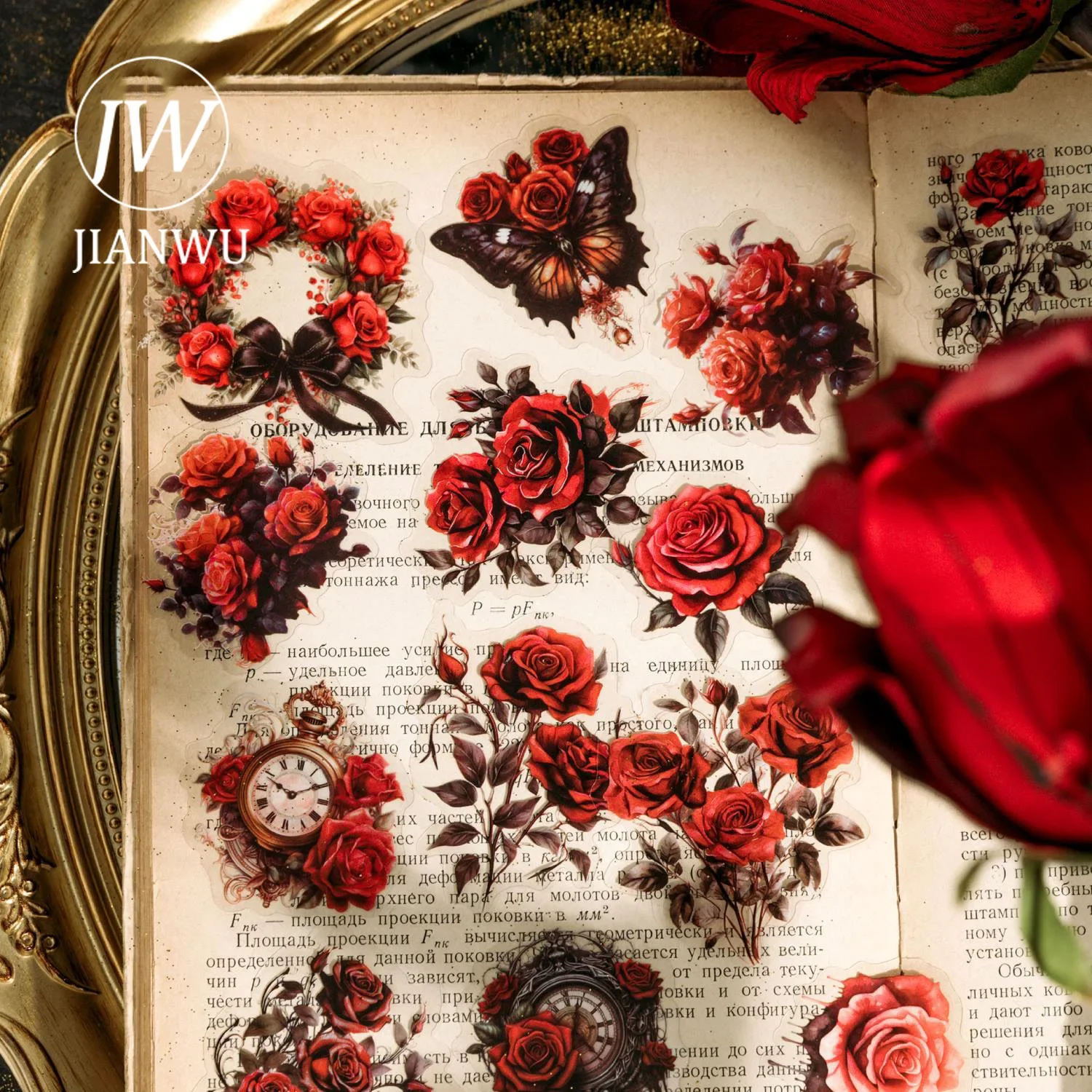 JIANWU 40Sheets Rose Love Letter Series Vintage Flower Material Collage PET Sticker Creative DIY Journal Scrapbooking Stationery