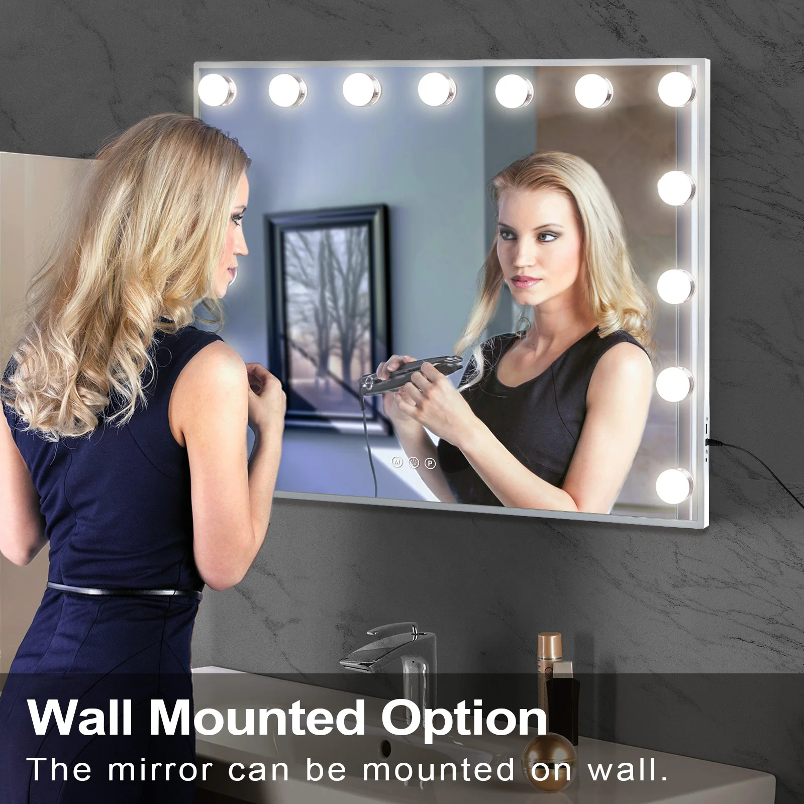 FENCHILIN Vanity Mirror with Lights Hollywood Lighted Makeup Mirror with 15 Dimmable LED Bulbs for Dressing Room Tabletop