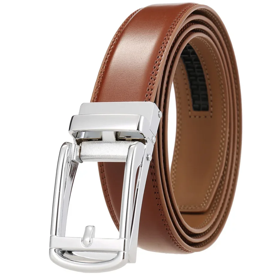 3cm Width Black Dark Brown Automatic Ratchet Buckle Belt Men Fashion Casual Genuine Leather Belts For Men Luxury Brand B914